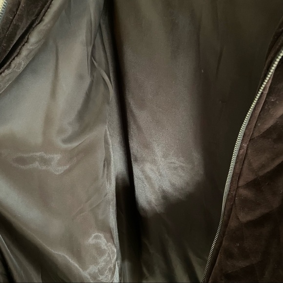 🎀 Jones New York Sport Dark Choc Brown Quilted Velvet Coat, Faux Fur Collar - Picture 11 of 12